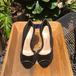 Jessica Simpson D’Orsay Black Pumps w/ Gold Detail